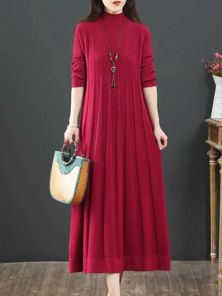 Rood / M Ballgown | Elegante gebreide pullover jurk Mykozo