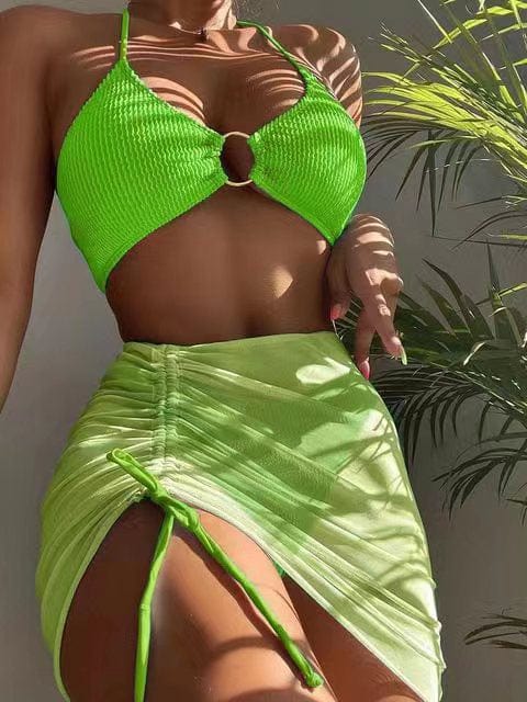 Bikini Light Green / S Bella 3-Delig Mesh Rok Badpak Mykozo