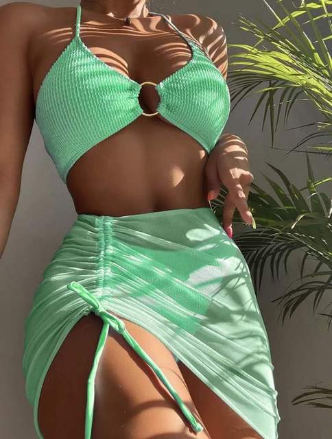 Bikini Green / S Bella 3-Delig Mesh Rok Badpak Mykozo