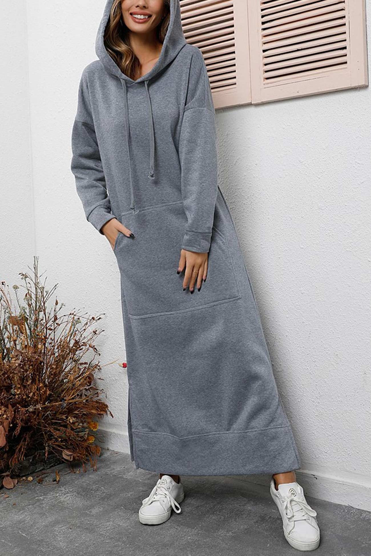 Midi dresses Licht Grijs / S Berdina | Elegante Hoodie-jurk met zakken Mykozo