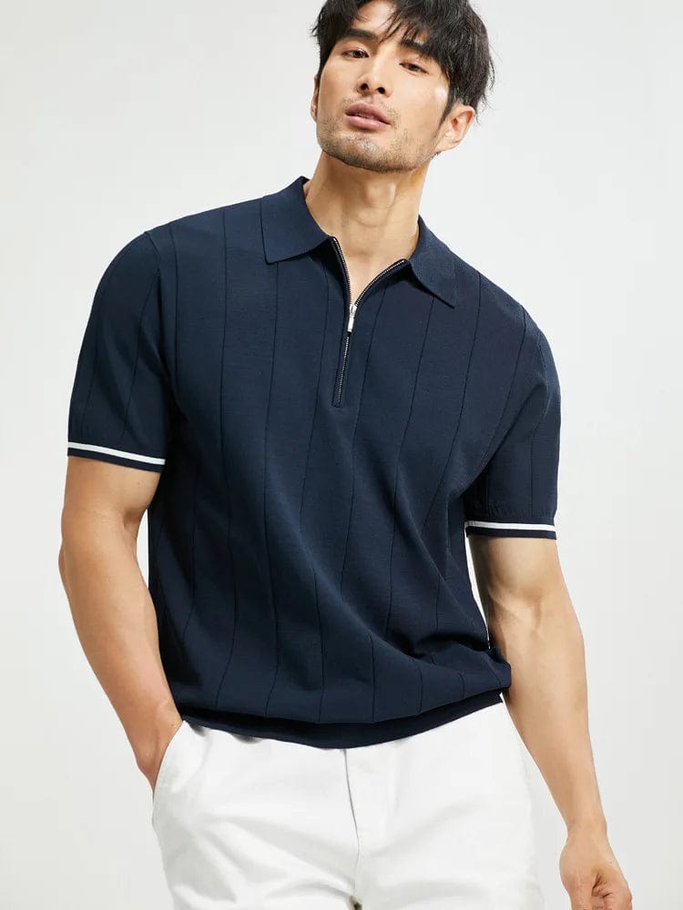 Polo Shirt Navy Blauw / S BUSCAS - Zipped Polo Shirt Heren Mykozo