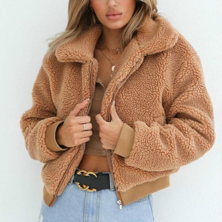 Jas Camel / S Celeste - Fluffy Winterjas voor Dames Mykozo