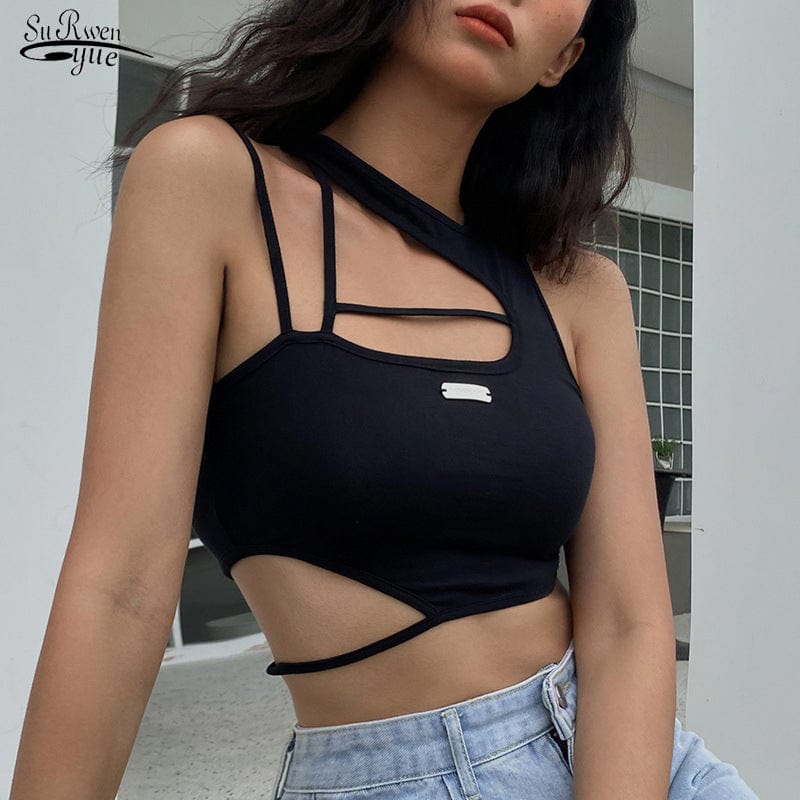 crop top Black / S Celine - Zwarte Verleidelijke crop top Mykozo