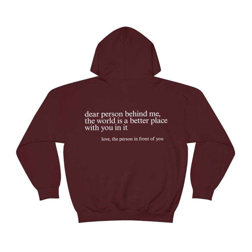 Hoodie Burgundy / S 'Dear Person Behind Me' - Positiviteits Hoodie Mykozo