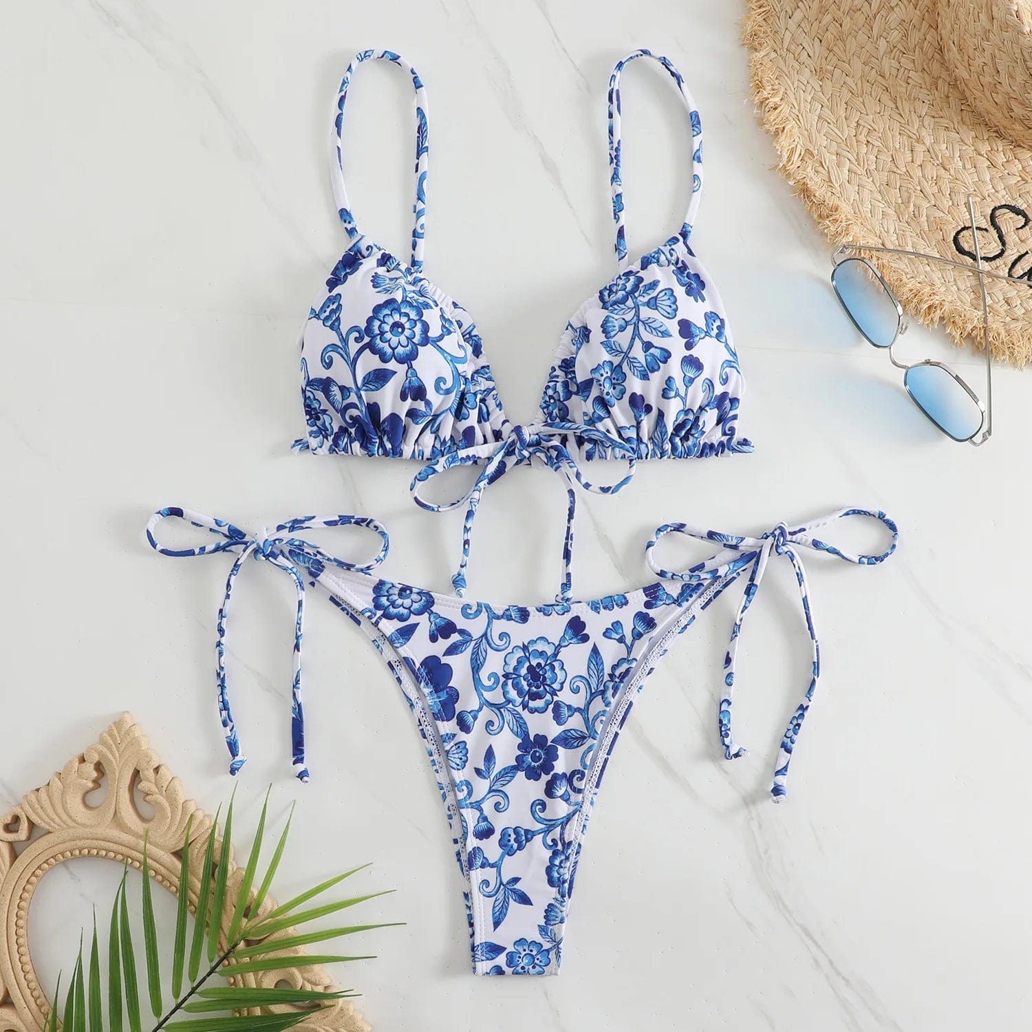 131 Flora - Bikini Bloemen Blauw/WIt Mykozo