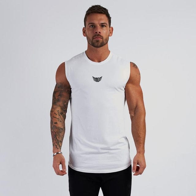 Tank Top White 2 / M Heren Compressie Sport Tanktop Mykozo