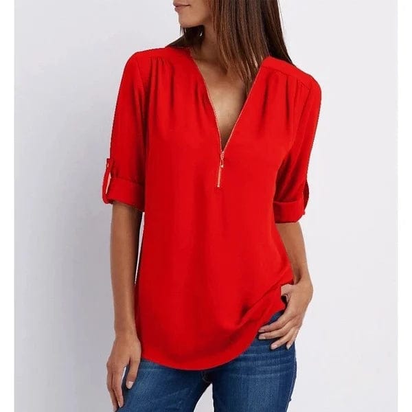 Rood / S Ivalyn | Elegante 3/4 Mouw Rits Blouse Mykozo