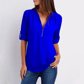 Blauw / S Ivalyn | Elegante 3/4 Mouw Rits Blouse Mykozo