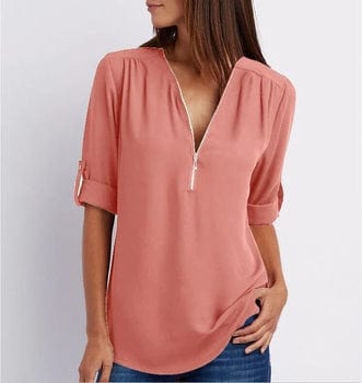 Baksteen Rood / S Ivalyn | Elegante 3/4 Mouw Rits Blouse Mykozo