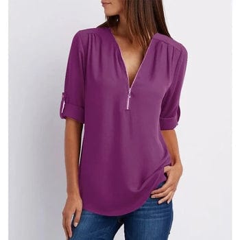 Purper / S Ivalyn | Elegante 3/4 Mouw Rits Blouse Mykozo