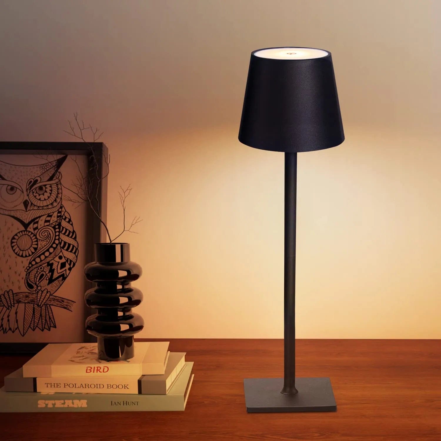 Zwart (KLASSIEKE KAP) LAMPLUXE™ - TAFEL LAMP LED OPLAADBAAR Mykozo