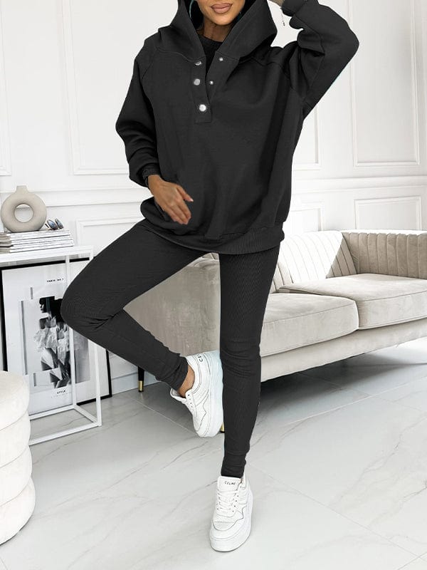 Zwart / S / Trui + Broek Lindy | Comfy Sweatshirt met Capuchon Mykozo