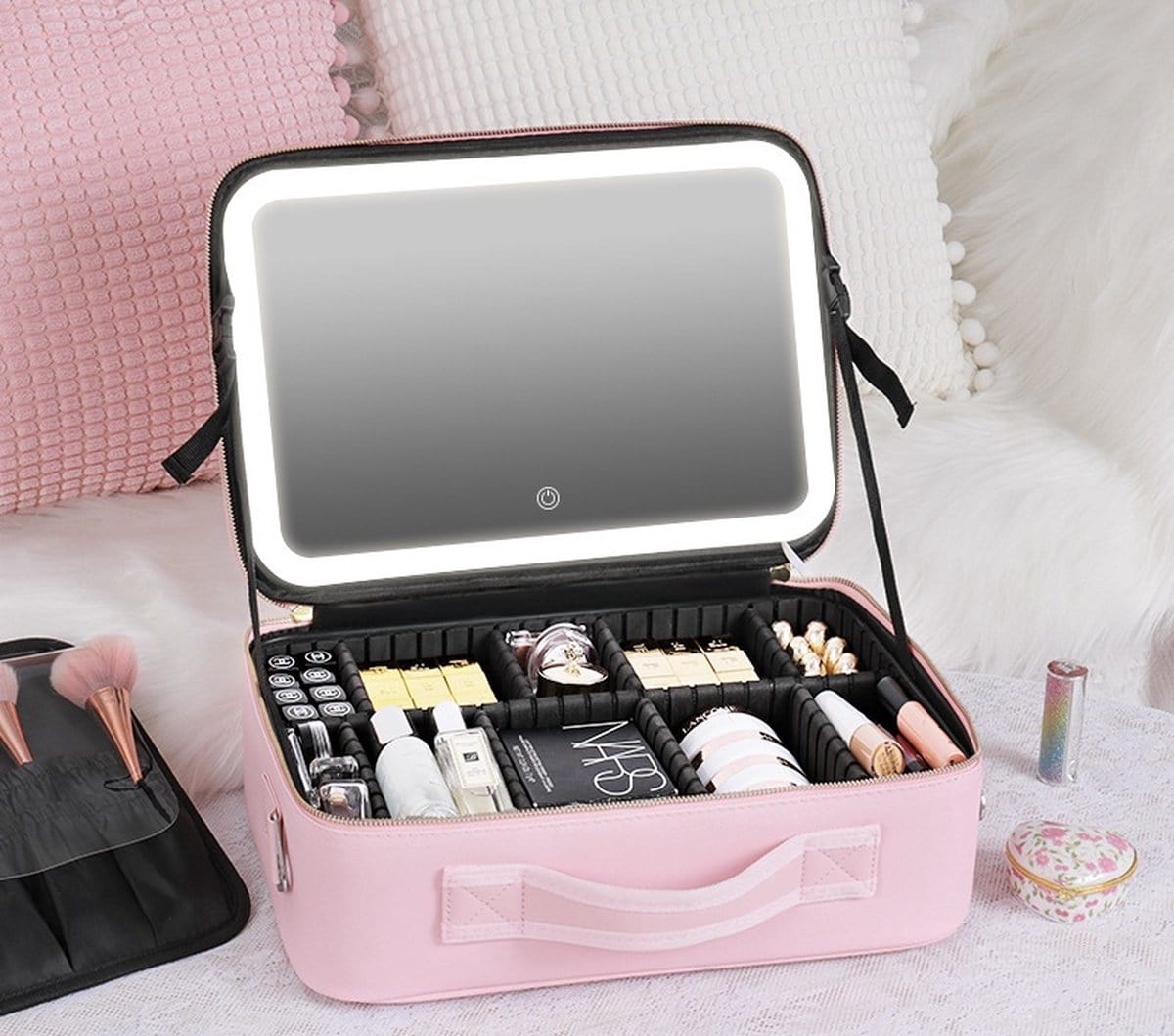 0 Vierkant Roze MAKEUP2GO ™ - Travel Make-Up Organizer Mykozo