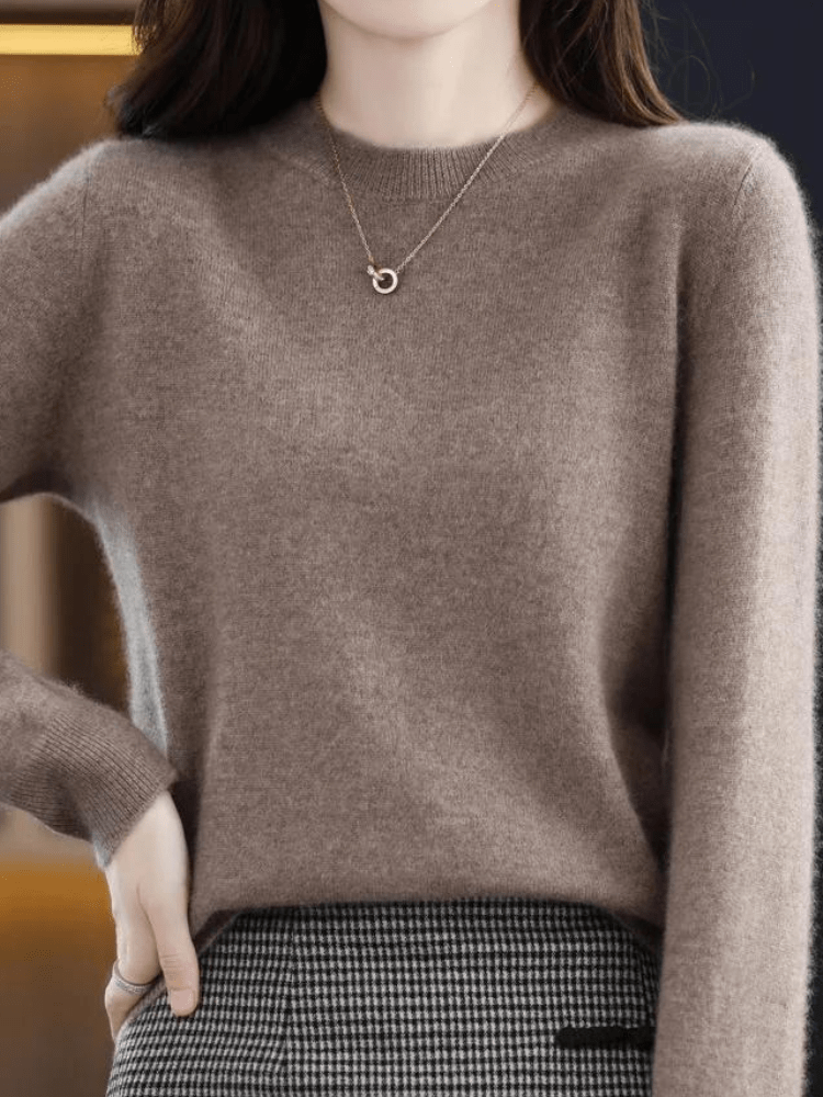 Bruin / S Merino | Comfy wollen trui met lange mouwen Mykozo