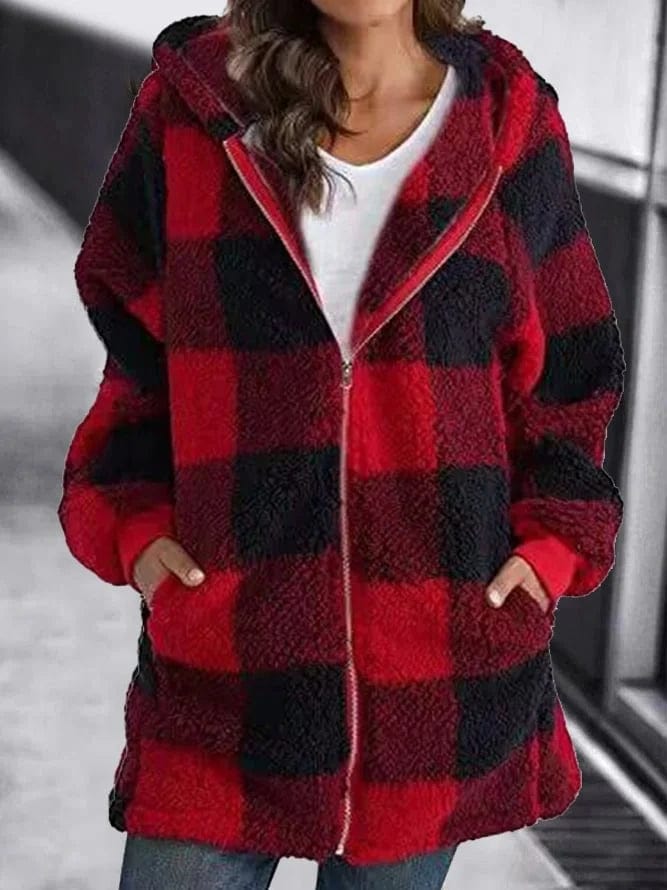 0 Rood / S Leonie | Ruimvallende oversized geruite jas Mykozo