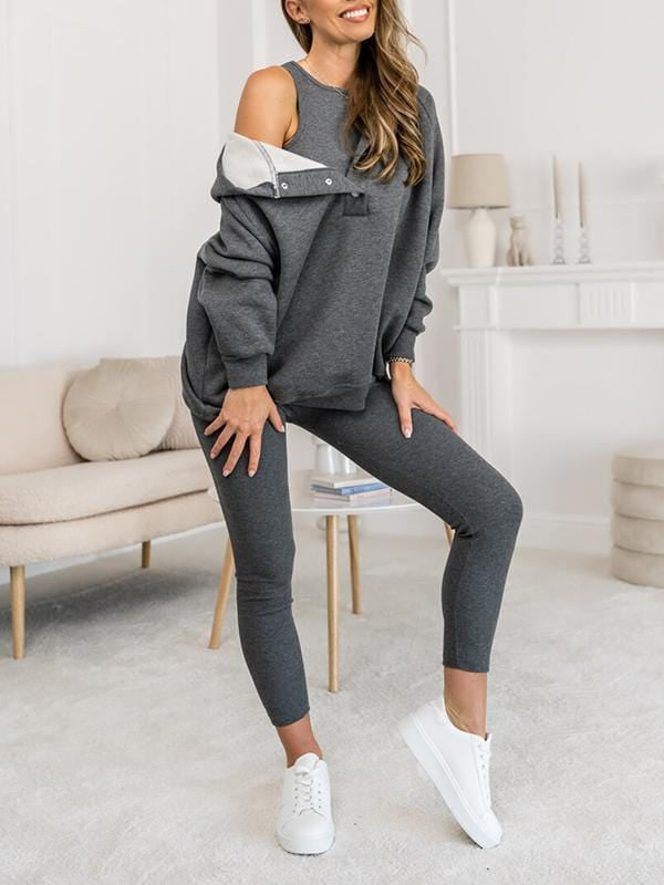 Donker Grijs / S / Trui + Vest + Broek Lindy | Comfy Sweatshirt met Capuchon Mykozo