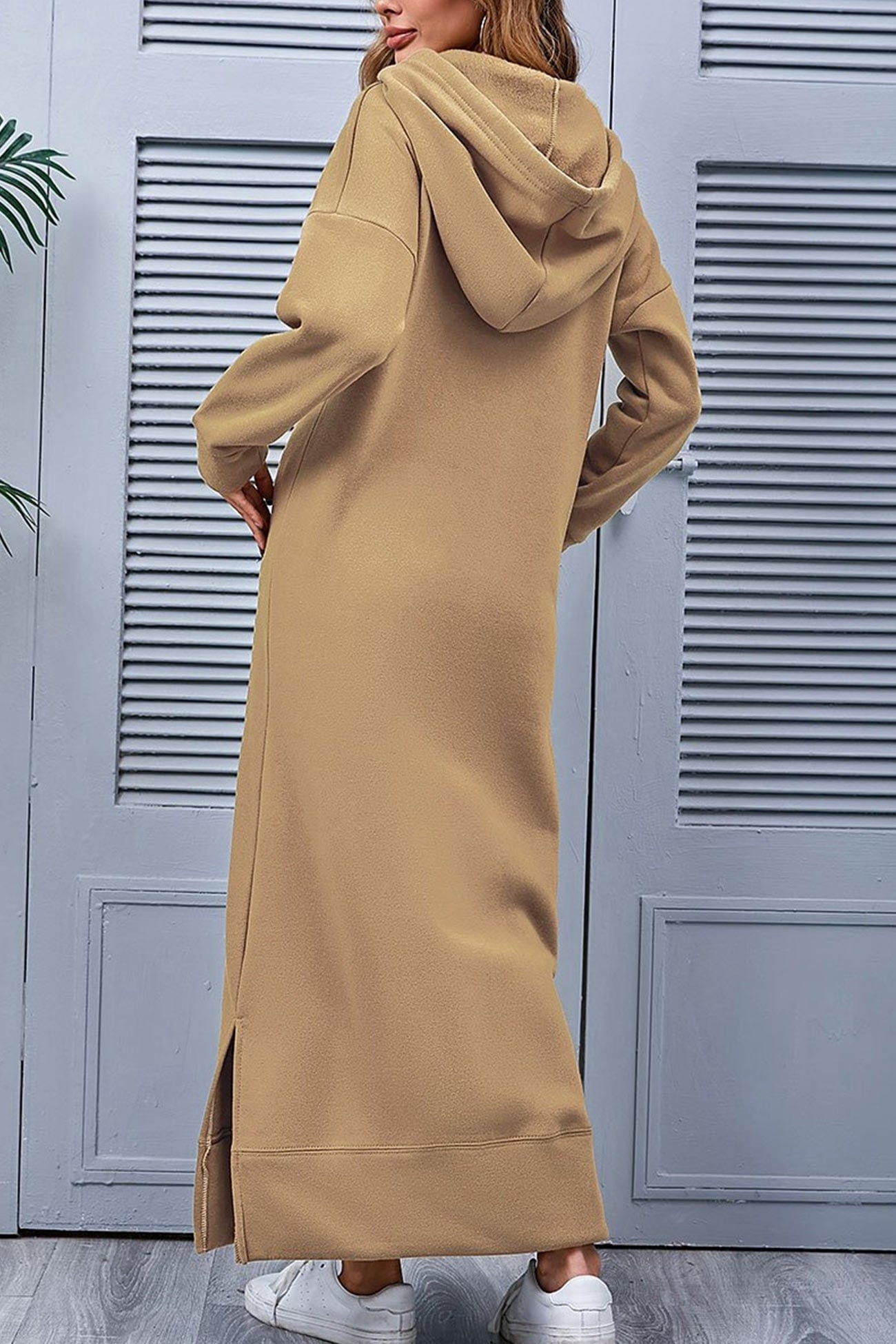 Midi dresses Khaki / 4XL Berdina | Elegante Hoodie-jurk met zakken Mykozo