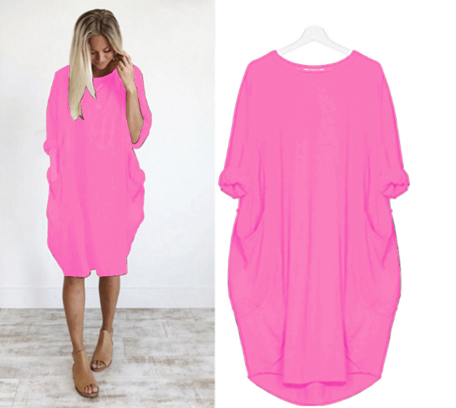 Roze / S Roelien | Comfy Casual losse zak jurk Mykozo