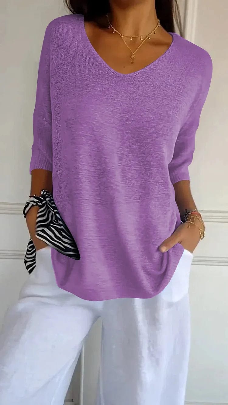 Sweater Purper / S Marleen | Comfy Top met gebreide V-hals Mykozo