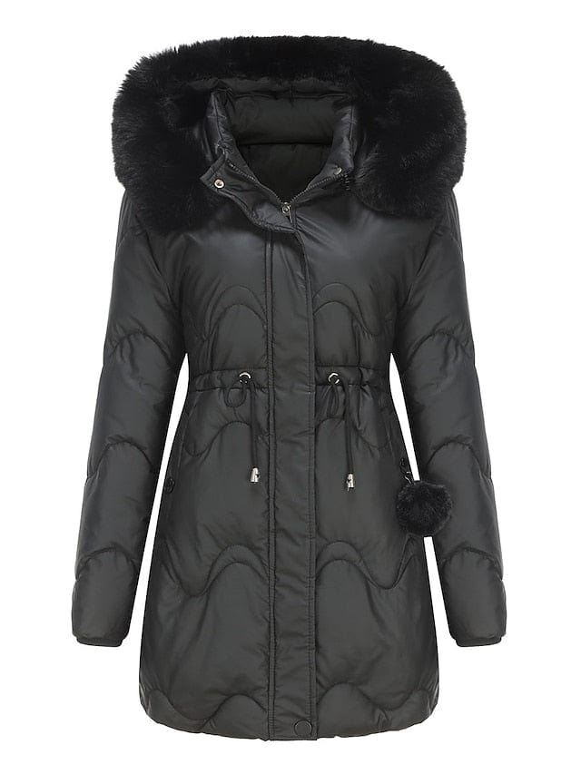 Zwart / XS Amanda | Elegante gevoerde Dames winter jas Mykozo