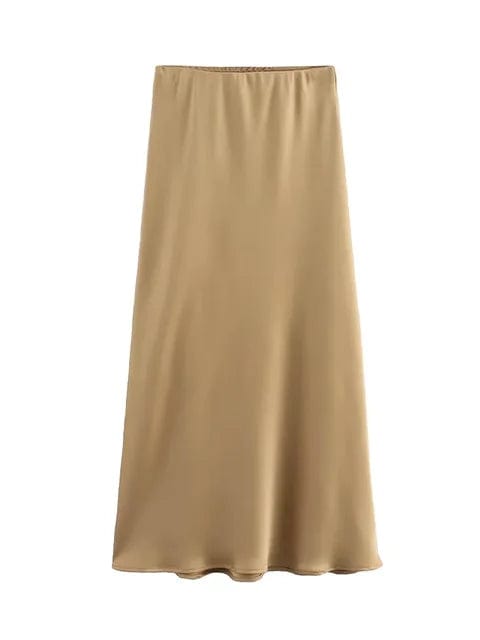 Season Skirt Bruin/Beige / XS MYLIE™ - Elegante Satijnen Maxi Rok Mykozo