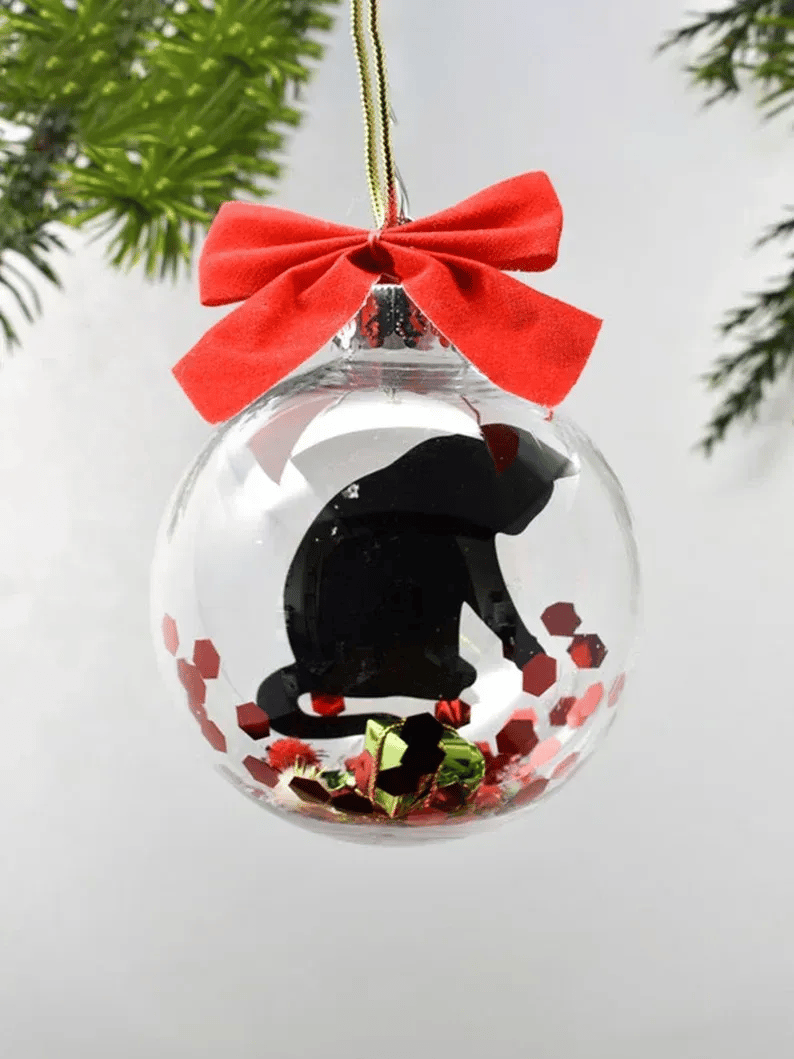 Zwarte kat Sanal | Elegante Kerstboom geschenkbal Mykozo