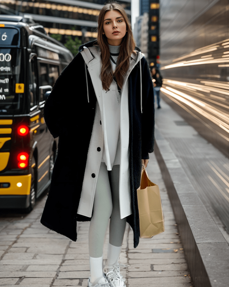 Zwart / S Sofie | Elegante Stijlvolle lange vacht Mykozo