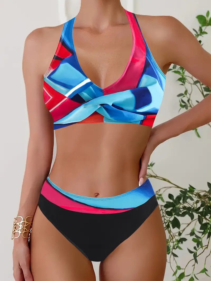 691 Stijl 2 / S Tanya® | Stijlvolle halter kruis bikini met willekeurige print Mykozo