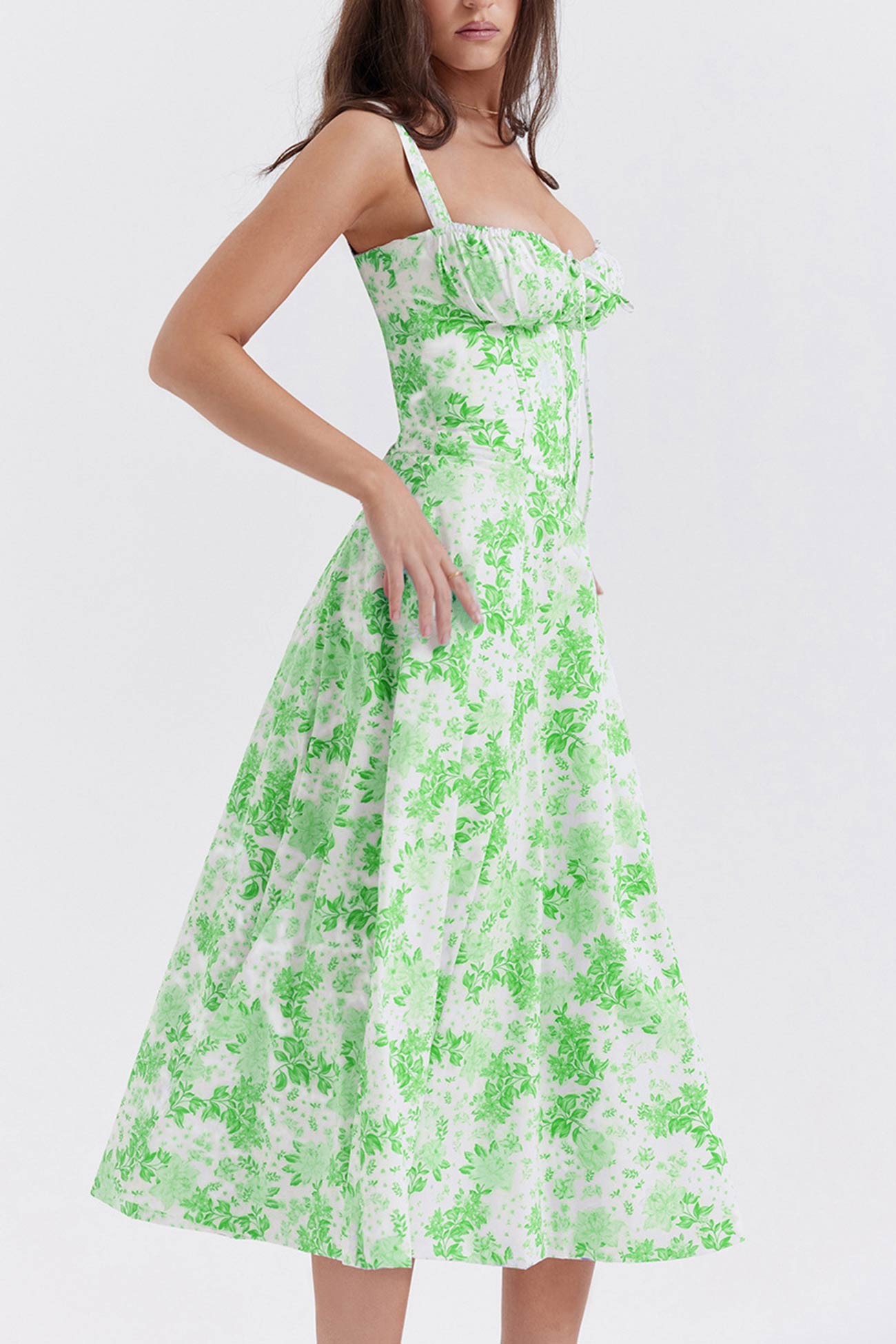 Midi dresses Wit Groen Bloem / S Uma | Schattige damesjurk Mykozo