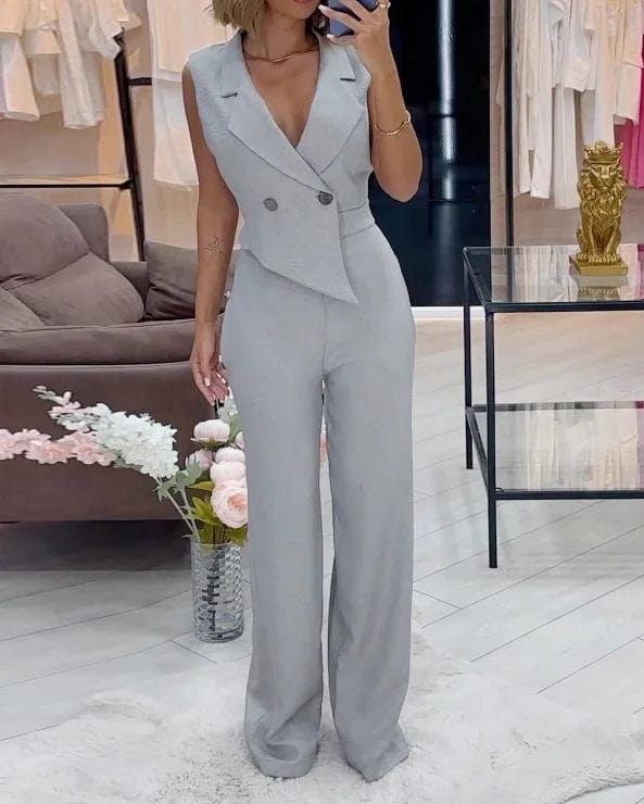 S Vera - Jumpsuit met reverskraag in effen kleur Mykozo